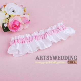   White and Pink Stretch Satin Toss Party Wedding Bridal Garter  