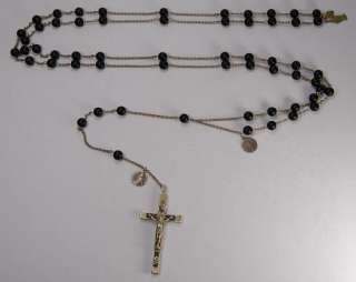 Antique NUN’S BRIGITTINE BLACK HABIT Rosary with MEDALS NR  