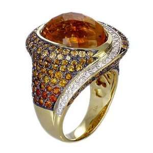   Gold RKhordipour Yellow Citrine Spessartite & Diamond Ring   Size 7