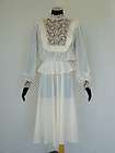 VTG 60S 70S SHEER WHITE LACE BOHO HIPPIE MINI WEDDING DRESS POET SLVS 