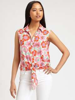 Theory   Michikomaui Floral Print Tie Front Tank