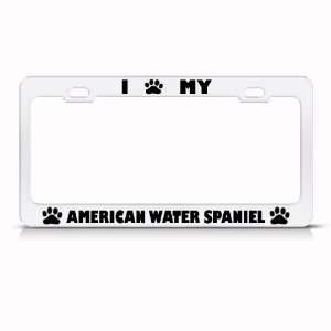  American Water Spaniel Dog White Metal license plate frame 