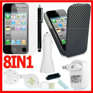 BLACK HARD FLIP CASE COVER+LCD SCREEN PROTECTOR+CAR CHAGER FOR APPLE 