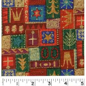  45 Wide CHRISTMAS SYMBOLS RED Fabric By The Yard Arts 