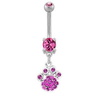  316L Steel Pink Prong Set with Pink Pave Dow Paw   14g (1 