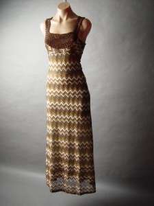   Zigzag Stripe Crochet 70s Style Empire Waist Long Maxi Dress XS  