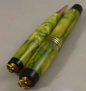PARKER Duofold Ring Top Vest Fountain Pen & Pencil Green Mother of 