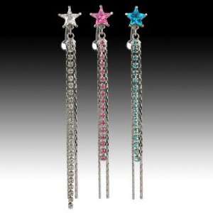 Top Drop Belly Ring Star with Pink Cubic Zirconia Set Long Chain   14G 