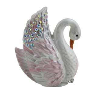 Pink White Swan Trinket Jewelry Box Bejeweled Figurine  