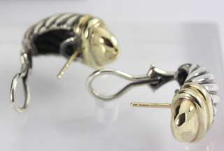   14K YELLOW GOLD STERLING SILVER SHRIMP DOMED CABLE EARRINGS  