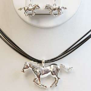 Multi Strand Western Cowgirl Horse Pendant Necklace Set  
