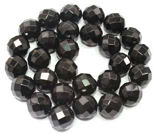 14mm Black Onyx Faceted Round Beads AAA 15.5  