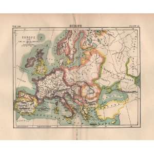  1884 Antique Map of Europe in the Time of Charlemagne 