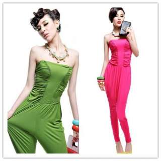 D638 Womens Super Sexy Harem Tube Top Ruched Silky Jumpsuit 8/10 