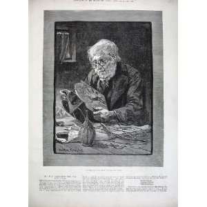   1882 Knowles Fine Art Old Man Cleaning Clock New Year
