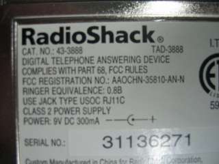 Radio Shack 43 3888 Digital Answering System  