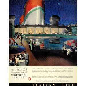 1934 Ad Italian Cruise Line European Ship Lido Deck   Original Print 