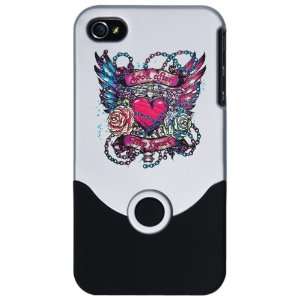   4S Slider Case Silver Look After My Heart Roses Chains and Angel Wings