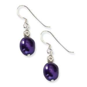   Silver Dark Purple Freshwater Cultured Pearl Earrings Jewelry
