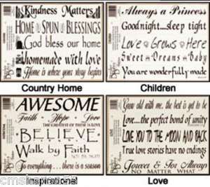 Word Quote Wall Art DecalsHome Faith Love Child Set/5  