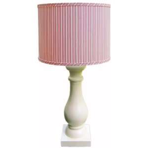  White Column Lamp with Vintage Pink Stripe Shade