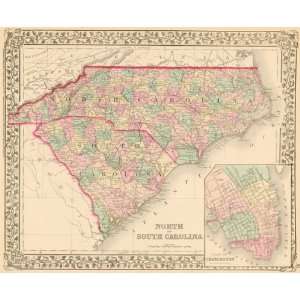  Mitchell 1877 Map of North Carolina & South Carolina 