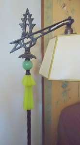 1920 ART DECO floor lamp, Jadeite green & YELLOW Houze glassORIGINAL 
