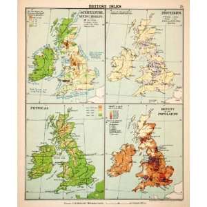  1913 Print Color Map British Isles Industry Population Density 