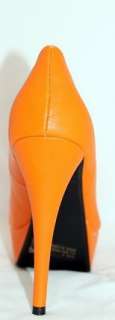 Bold Color Platforms Orange Pumps Womens Dress Shoes  