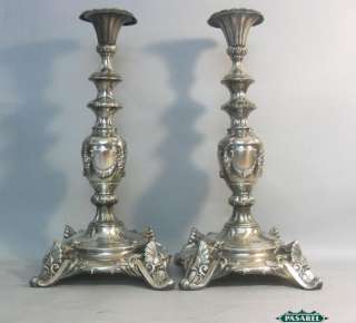 Fine Antique Pair Of Large Polish Silver Plated Candlesticks Ca 1900 
