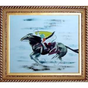  Horse Racing Oil Painting, with Exquisite Dark Gold Wood 