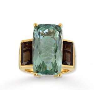  14k Yellow Gold Green Amethyst Smokey Quartz Ring Jewelry