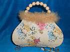 ADORABLE FLORAL W/ FEATHER TRIM PURSE POCKETBOOK TABLE 