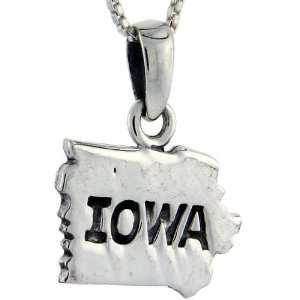 925 Sterling Silver Iowa State Map Pendant (w/ 18 Silver Chain), 3/4 