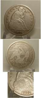 1872 Seated Liberty Silver Dollar VF   