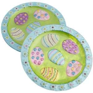  DII Easter Eggs and Daisies Glass Serving Plate, Set of 3 