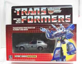 Transformers Gen 1 Bluestreak Cars MIB AFA 80 Rub Sign  