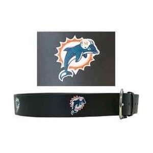  Embossed NFL Leather Belt   Miami Dolphins Sports 