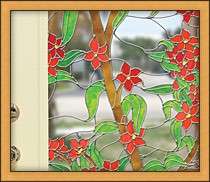   Stained Glass Decorative Window Film Red Flowers Vinyl Static Clings