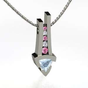  Arrow Pendant, Trillion Aquamarine 18K White Gold Necklace 