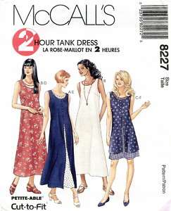 McCalls 8227 Misses 2 Hour Tank Dress Sewing Pattern  