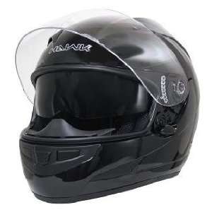  HAWK Glossy Black Dual Visor Motorcycle Helmet Sz M 