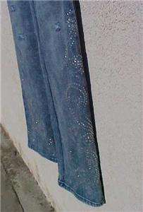 New With Tags Diane Gilman DG2 Distressed Rhinestone Swirls Jeans Size 