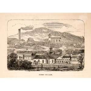   Hillside Church Cityscape   Original In Text Wood Engraving Home