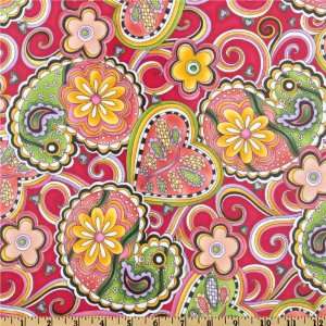  44 Wide Hip Happy Laminated Cotton Paisley Hearts Pink 