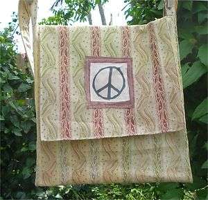PEACE SIGN HIPPIE BAG shopping book tote recycle upcycle  