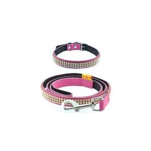  Pink Velour Pet Diamond Necklace with Leash Set 