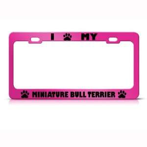  Miniature Bull Terrier Dog Pink Metal license plate frame 
