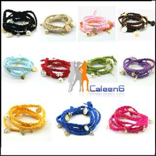 Multicolor Knit Shell Heart Fashion Silver Hemp Rope Bracelet HOT Free 