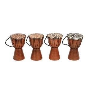   40321 10 in. H x 7 in. W Wood Drum   Set of 4 Assorted